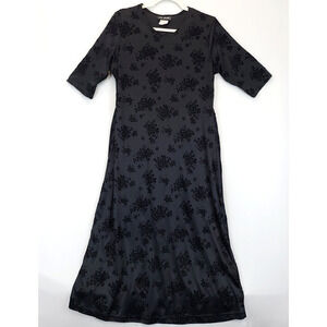 Eve Adams Whimsigoth‎ Floral Velvet Burnout Black Long Dress M / 10 Fairy Grunge